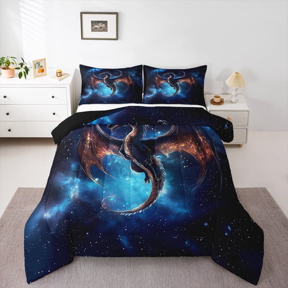 Castle Fairy Magical Dragon Boy Bedding Comforter Set 2pcs,Universe Galaxy Twin Comforter Sets Microfiber,Starry Sky Breathable Bedding Set,Ultra Soft Home Decor,Reversible