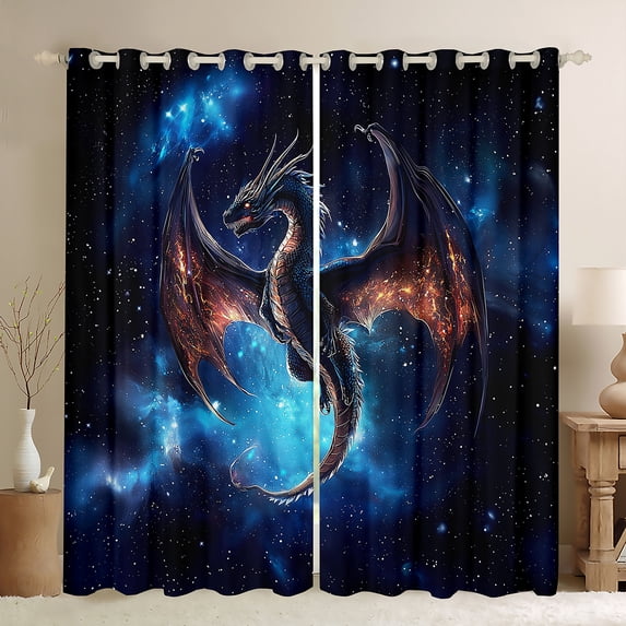 Castle Fairy Magical Dragon Boy Blackout Curtains Set of 2 (52x84 Each),Universe Galaxy Window Curtains,Starry Sky Curtains and Drapes,Ultra Soft Home Decor