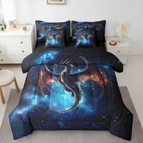 Castle Fairy Magical Dragon Boy Twin Bedding Sets 7-Piece,Universe Galaxy Bedding Comforter Set Microfiber,Starry Sky Breathable Sheet Sets,Ultra Soft Home Decor,Reversible