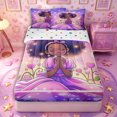 thumbnail image 1 of Castle Fairy Magical Fairy Afro Princess Zipper Twin Comforter Sets with Fitted Sheet and 2 Pillowcases,Purple Star Flower Heart Zipper Bedding Set,Purple Pink,4-Piece, 1 of 6