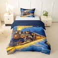 thumbnail image 1 of Castle Fairy Magical Train Twin Bedding for Kids, Winter Light Print Duvet Cover Set for Bedroom, Black Gold,Navy Blue Reversible,2pcs,No Comforter, 1 of 5
