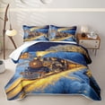 thumbnail image 1 of Castle Fairy Magical Train Twin Quilt Set,Winter Light Print Twin Coverlet Set for Bedroom,Black Gold, 1 of 7