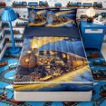 thumbnail image 1 of Castle Fairy Magical Train Zipper Twin Comforter Sets with Fitted Sheet and 2 Pillowcases,Winter Light Print Zipper Bedding Set for Bedroom,Black Gold,4-Piece,Navy Blue Reversible, 1 of 6