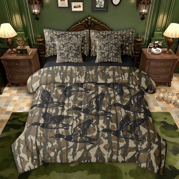 Castle Fairy Mallard Duck Bedding Comforter Set,Vintage Camouflage Full Bedding Set