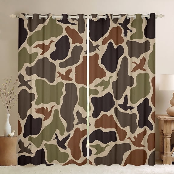 Castle Fairy Mallard Duck Black Out Curtains,Rustic Camouflage Curtains Pack of 2 (42x63 Each),Abstract Vintage Bedroom Curtains,Breathable Animal Home Decor