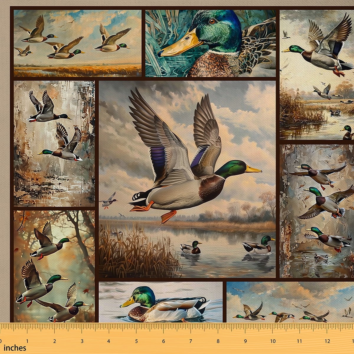 Castle Fairy Mallard Duck Fabric by the Yard 3 Yards,Rustic Vintage Sewing Fabric,Geometric Plaid Fabric for Sewing,Breathable Home Decor