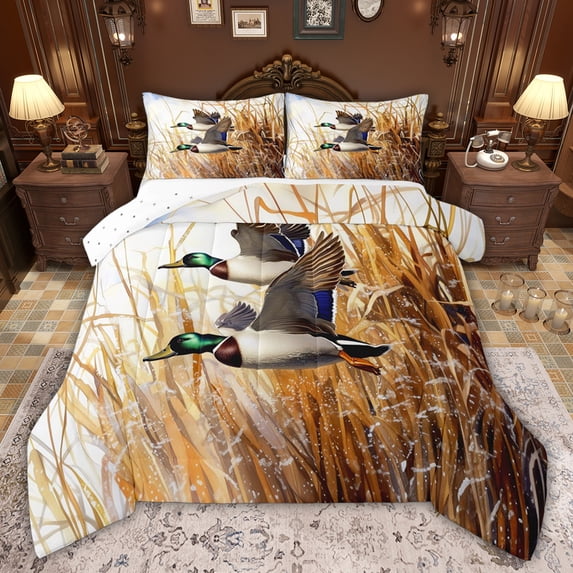 Castle Fairy Mallard Duck Queen Comforter Set,Autumn Animal Bedding Comforter Set