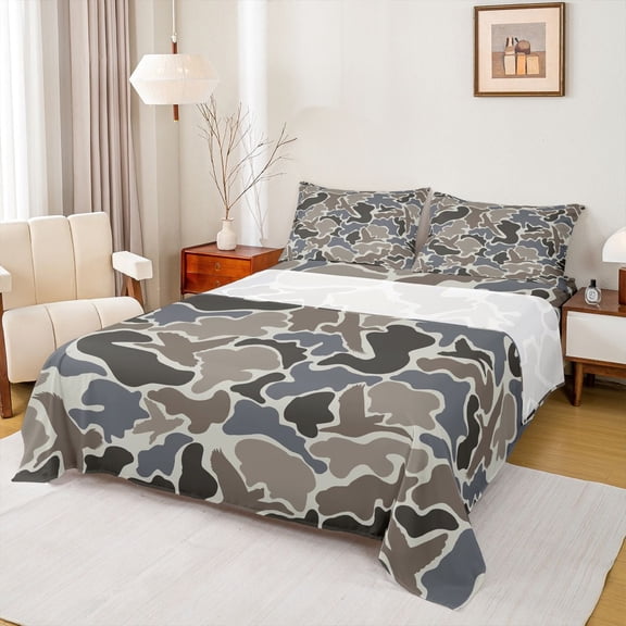 Castle Fairy Mallard Duck Queen Sheet Sets,Vintage Abstract Camouflage Bed Set