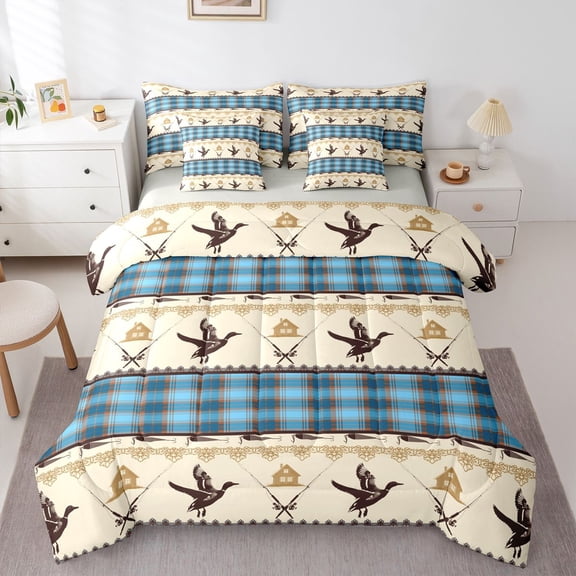 Castle Fairy Mallard Duck Twin Bedding Sets,Abstract Geometric Plaid Bedding Comforter Set