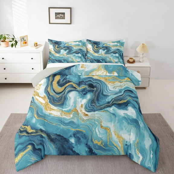Castle Fairy Marble Watercolor 2Pcs Bedding Comforter Set for Teens Women Men,Abstract Marbling Twin Comforter Sets,Stone Pattern Breathable Bedding Set,Lightweight Room Decor