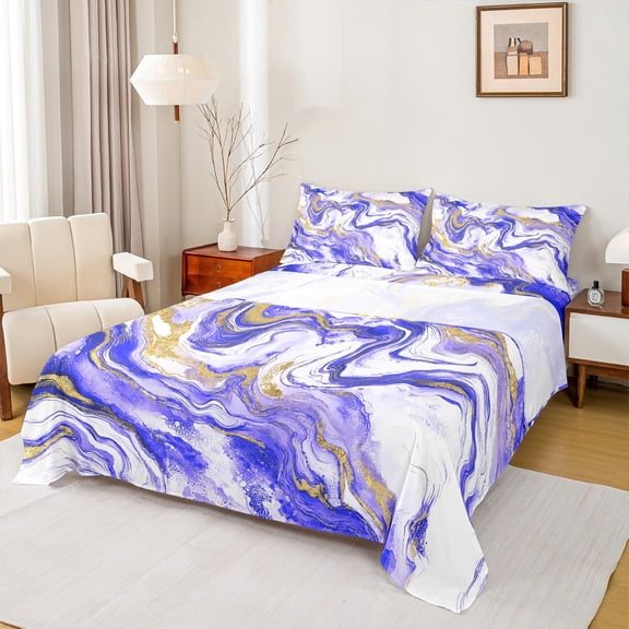 Castle Fairy Marble Watercolor 3Pcs Twin Sheet Sets for Teens Women Men,Abstract Marbling Twin Fitted Sheet,Stone Pattern Breathable Flat Sheet,Lightweight Room Decor