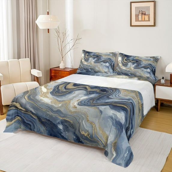 Castle Fairy Marble Watercolor 4Pcs Bed Sheets for Teens Women Men,Abstract Marbling King Sheets,Stone Pattern Super Cozy Sheet Set,Lightweight Room Decor