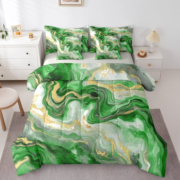 Castle Fairy Marble Watercolor 7-Piece Bedding Comforter Set for Teens Women Men,Abstract Marbling King Bedding Sets,Stone Pattern Ultra Soft Bed Sheets,Lightweight Room Decor