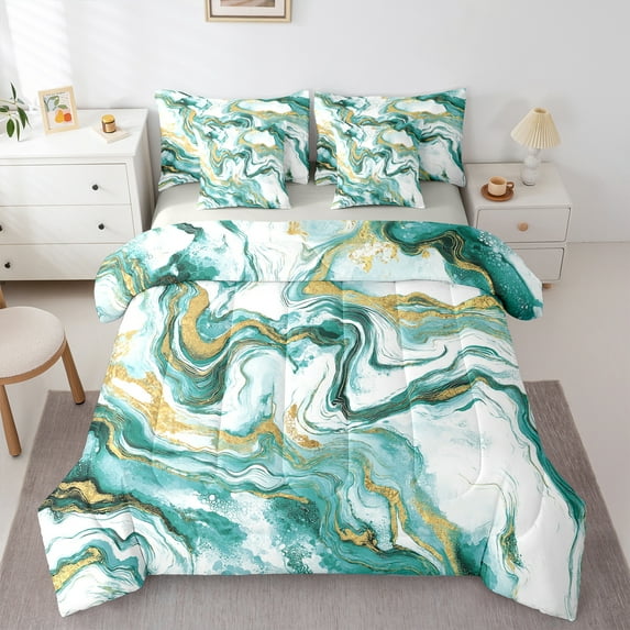 Castle Fairy Marble Watercolor 7-Piece Twin Bedding Sets for Teens Women Men,Abstract Marbling Bedding Comforter Set,Stone Pattern Breathable Sheet Sets,Lightweight Room Decor