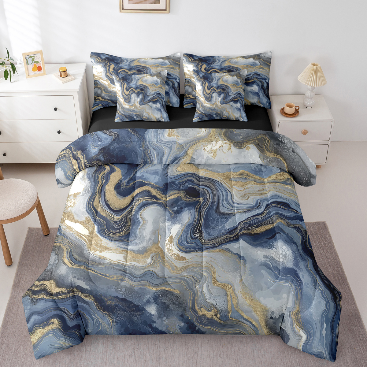 Castle Fairy Marble Watercolor 7 Pieces Bedding Comforter Set for Teens