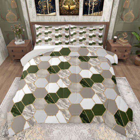 Castle Fairy Marbling Hexagon Bedding Comforter Set 2pcs for Kids Teens Adults,Abstract Marble Honeycomb Twin Comforter Sets Microfiber,Gradient Marbling Geometric Breathable Bedding Set