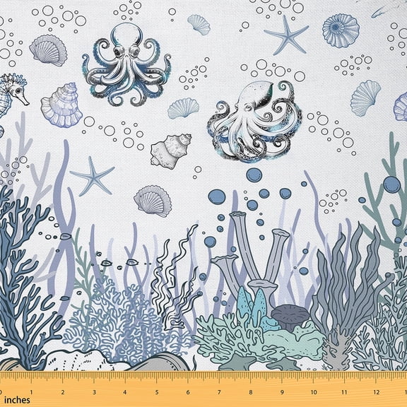 Castle Fairy Marine Octopus Fabric by the Yard 1 Yard for Teens,Ocean Theme Home Decor Fabric by the Yard,Underwater World Room Decor Fabric by the Yard,Ultra Soft Home Decor