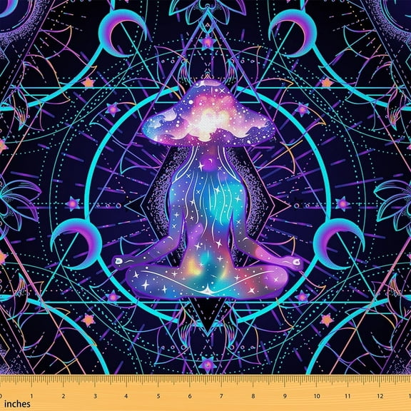 Castle Fairy Meditation Yoga Fabric by the Yard 1 Yard,Starry Sky Home Decor Fabric by the Yard,Bohemian Theme Room Decor Fabric by the Yard,Lightweight Galaxy Room Decor