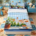 thumbnail image 1 of Castle Fairy Mediterranean Window Print Zipper Twin Comforter Sets with Fitted Sheet and 2 Pillowcases,Village Flower Cup Sea Coast Illustration Zipper Bedding Set,Sky Orange,Reversible,4-Piece, 1 of 6