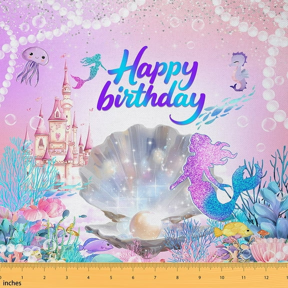 Castle Fairy Mermaid Castle Girl Fabric by the Yard 1 Yard,Happy Birthday Home Decor Fabric by the Yard,Ocean Animal Room Decor Fabric by the Yard,Ultra Soft Home Decor