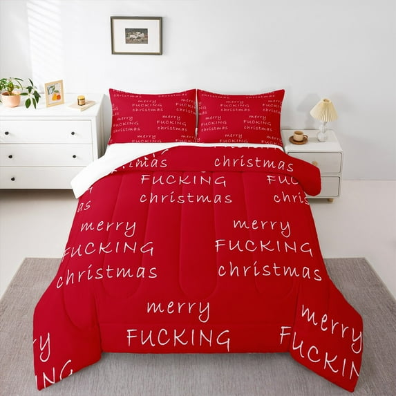 Castle Fairy Merry Christmas 2pcs Bedding Comforter Set for Teens,Red White Twin Comforter Sets,Happy New Year Breathable Bedding Set,Breathable Home Decor