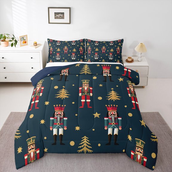Castle Fairy Merry Christmas 3 Pieces Queen Comforter Set,Cartoon Nutcracker Ultra Soft Bedding Sets,Festival Theme Bedding Comforter Set,Breathable Xmas Home Decor,Reversible
