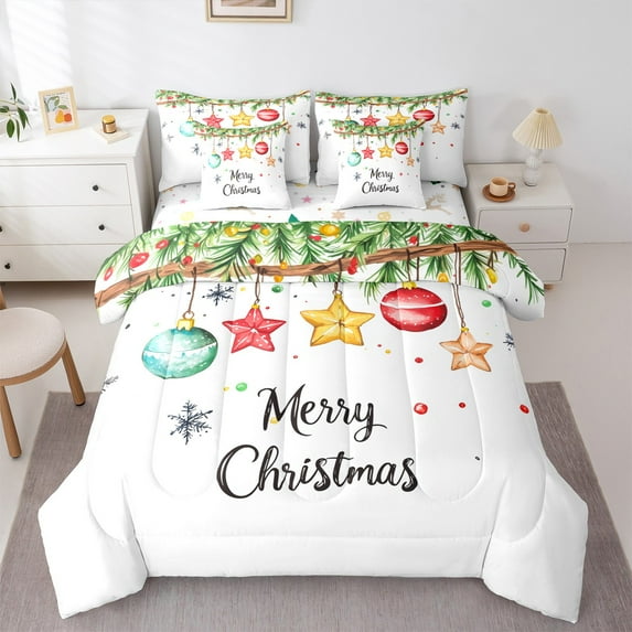 Castle Fairy Merry Christmas 7-Piece Bedding Comforter Set for Teenagers,Light Ball King Bedding Sets,Festival Xmas Ultra Soft Bed Sheets,Luxury Bedroom Decor
