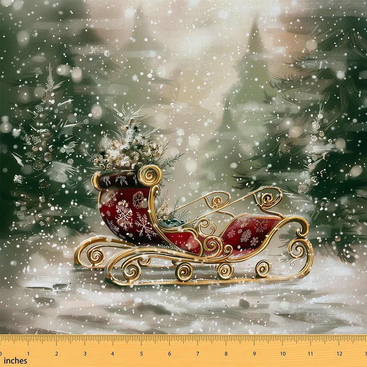 Castle Fairy Merry Christmas Fabric by the Yard 10 Yards for Teenager,Red Sleigh Room Decor Fabric by the Yard,Festival Theme Fabric for Sewing,Breathable Home Decor