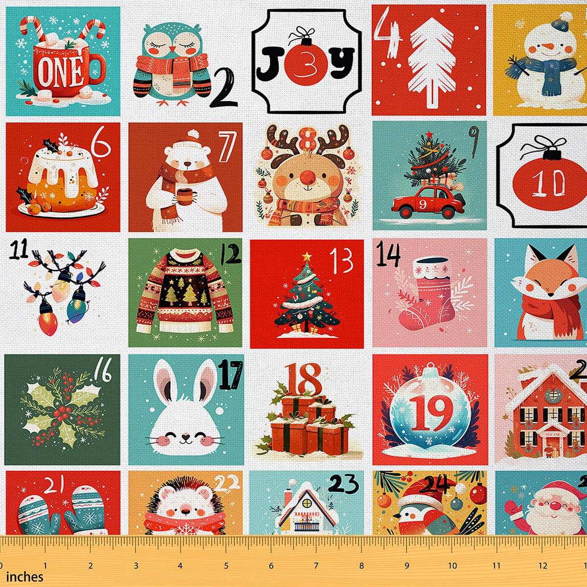 Castle Fairy Merry Christmas Fabric by the Yard 5 Yards,Geometric Plaid Fabric for Sewing,Rabbit Bear Deer Home Decor Fabric by the Yard,Luxury Bedroom Decor