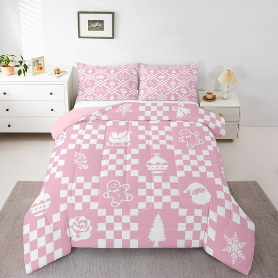 Castle Fairy Merry Christmas Girl 3 Pieces Queen Comforter Set,Geometric Plaid Ultra Soft Bedding Sets,Santa Claus Bedding Comforter Set,Luxury Bedroom Decor