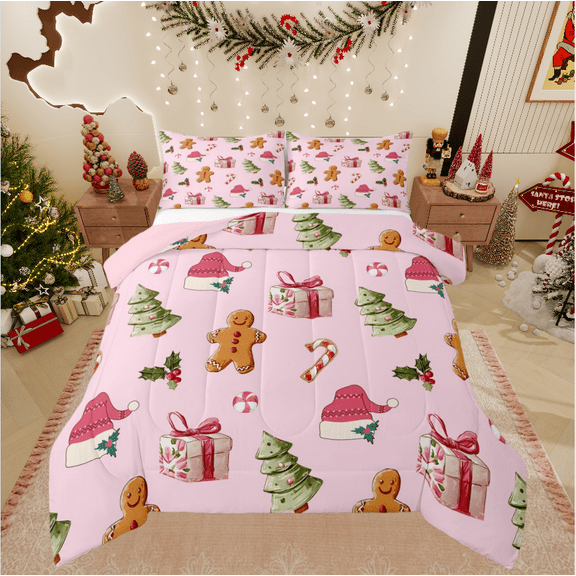 Castle Fairy Merry Christmas Girl 3 Pieces Queen Comforter Set,Gingerbread Man Ultra Soft Bedding Sets,Candy Canes Bedding Comforter Set,Lightweight Room Decor