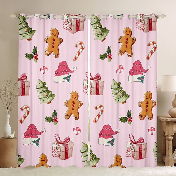 Castle Fairy Merry Christmas Girl Black Out Curtains,Gingerbread Man Curtains Pack of 2 (42x63 Each),Candy Canes Bedroom Curtains,Lightweight Room Decor