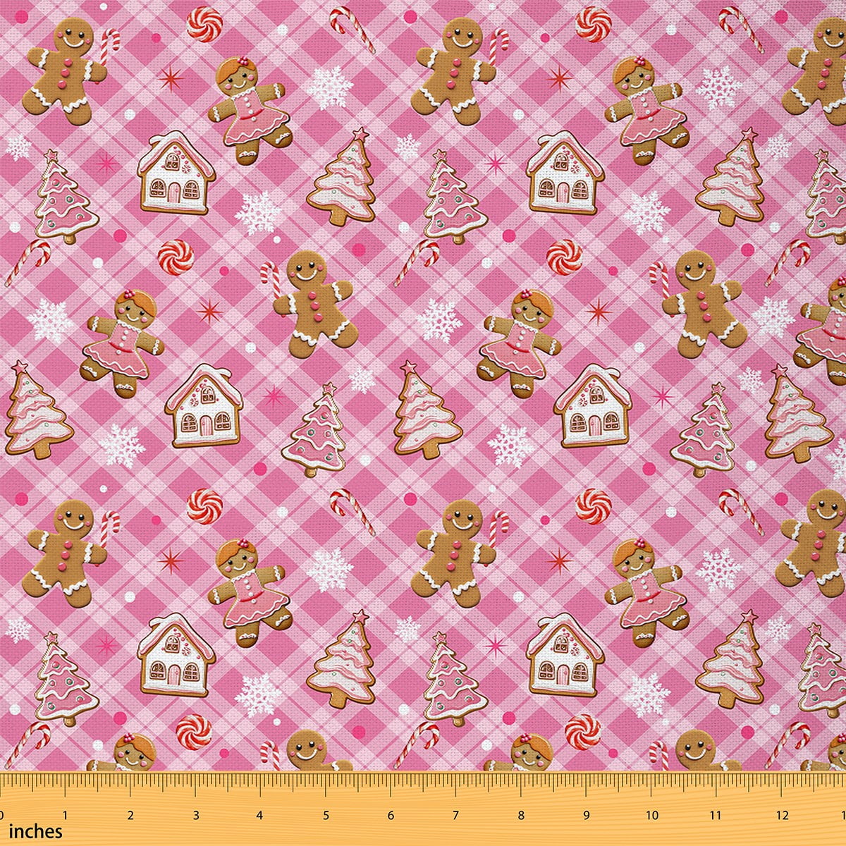 Castle Fairy Merry Christmas Girl Fabric by the Yard 5 Yards,Geometric Plaid Fabric for Sewing,Gingerbread Man Home Decor Fabric by the Yard,Ultra Soft Home Decor