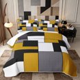 thumbnail image 1 of Castle Fairy Mid Century Block Composition Quilt King 3 Pieces,Minimalism Geometric Panel King Coverlet Set,Ochre Gray Black,1 Bedspread and 2 Pillowcases, 1 of 7