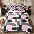 thumbnail image 1 of Castle Fairy Mid Century Block Print 7-Piece Twin Bedding,Minimalism Square Motif Bedding Comforter Set,Pink Black Gray,Reversible, 1 of 7