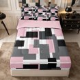 thumbnail image 1 of Castle Fairy Mid Century Block Print Zipper Twin Comforter Sets with Fitted Sheet and 2 Pillowcases,Minimalism Square Motif Zipper Bedding Set,Pink Black Gray,Reversible, 1 of 7