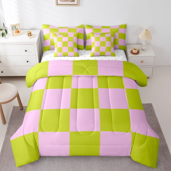 Castle Fairy Mid Century Checkered Twin Bedding Sets,Geometric Plaid Bedding Comforter Set