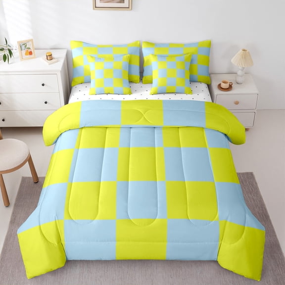 Castle Fairy Mid Century Checkered Twin Bedding Sets,Geometric Plaid Bedding Comforter Set