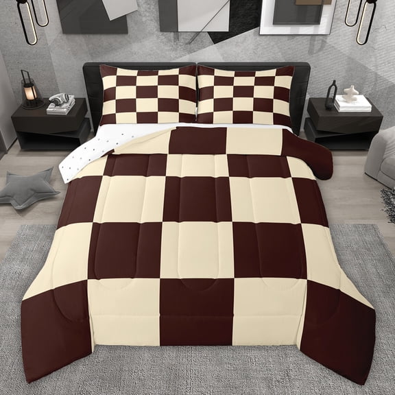 Castle Fairy Mid Century Checkered Twin Comforter Sets,Geometric Plaid Bedding Set