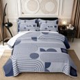 thumbnail image 1 of Castle Fairy Mid Century Curved Line Graphic Twin Quilt Set 2 Pieces,Geometric Semi-Circle Square Twin Coverlet Set,Pale Slate Navy,1 Bedspread and 1 Pillowcase, 1 of 7