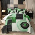 thumbnail image 1 of Castle Fairy Mid Century Curved Ring Bed Spread Queen 3pcs,Abstract Square Block Queen Coverlet Set,Mint Green Black,1 Quilt and 2 Pillowcases, 1 of 7