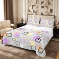 thumbnail image 1 of Castle Fairy Mid Century Floating Square Queen Sheets 4 Pieces,Abstract Hollow Frame Queen Sheet Sets,Lavender Pink Gray,1 Flat Sheet, 1 Fitted Sheet and 2 Pillowcases, 1 of 7