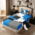 thumbnail image 1 of Castle Fairy Mid Century Geometric Panel Twin Sheets 3pcs,Minimalism Solid Block Bedding,Blue Gray Black,1 Flat Sheet, 1 Fitted Sheet and 1 Pillowcase, 1 of 7