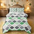 thumbnail image 1 of Castle Fairy Mid Century Geometric Quatrefoil Queen Comforter Set 3 Pieces,Abstract Grid Motif Comforter Sets Queen,Green Gray Offwhite,Reversible,1 Comforter and 2 Pillowcases, 1 of 6