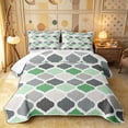 thumbnail image 1 of Castle Fairy Mid Century Geometric Quatrefoil Quilt King 3 Pieces,Abstract Grid Motif King Coverlet Set,Green Gray Offwhite,1 Bedspread and 2 Pillowcases, 1 of 7