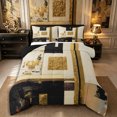 thumbnail image 1 of Castle Fairy Mid Century Gold Square Relief Full Size Comforter Sets 3-Piece,Abstract Textured Brush Splash Bedding Comforter Set,Black Cream,Reversible,1 Comforter and 2 Pillowcases, 1 of 6