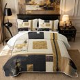 thumbnail image 1 of Castle Fairy Mid Century Gold Square Relief Twin Quilt Set 2 Pieces,Abstract Textured Brush Splash Twin Coverlet Set,Black Cream,1 Bedspread and 1 Pillowcase, 1 of 7