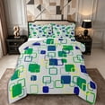thumbnail image 1 of Castle Fairy Mid Century Layered Square King Size Comforter Sets 3pcs,Abstract Hollow Border Comforters King Size,Emerald Yellow Navy,Reversible,1 Comforter and 2 Pillowcases, 1 of 6