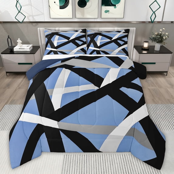 Castle Fairy Mid Century Lines Queen Comforter Set,Vintage Stripes Bedding Comforter Set