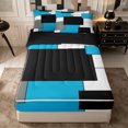 thumbnail image 1 of Castle Fairy Mid Century Overlap Rectangle Zipper Queen Comforter Set with Fitted Sheet and 2 Pillowcases,Geometric Solid Block Zipper Bedding Set,Cyan Gray Black White,Reversible, 1 of 5
